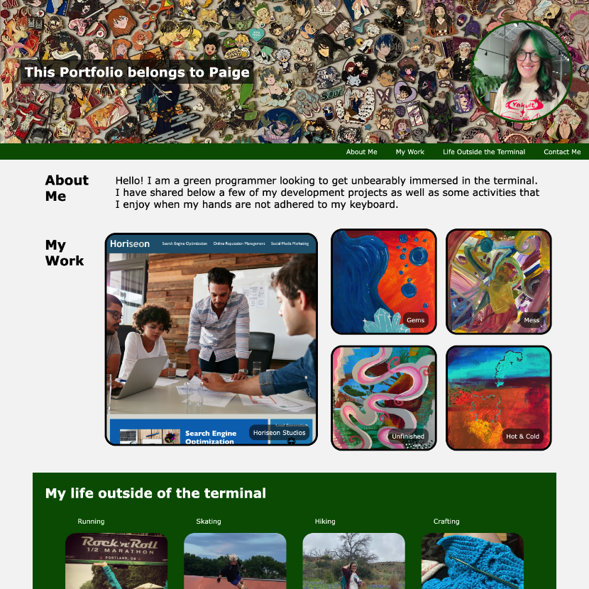 Screenshot of porfolio with short description and tiles for projects