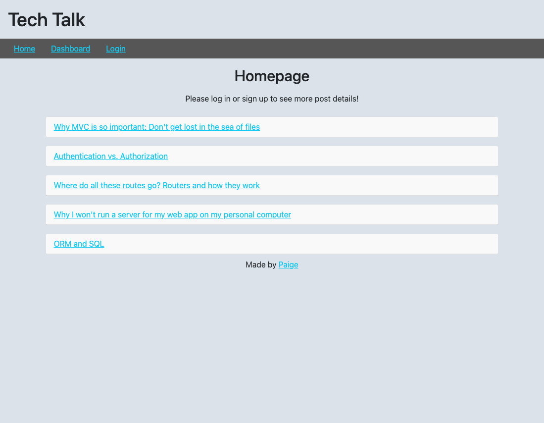 View of homepage with feed of blog posts